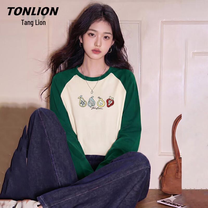 TonLion Women s Pure Cotton Raglan Long Sleeve T-Shirt M