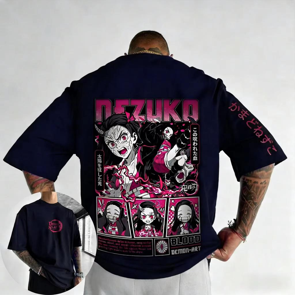 Demon Slayer Anime Printed Men and Women Summer Tshirt Couple Oversized Street Fashion Casual Parent Child Top Harajuku Y2K