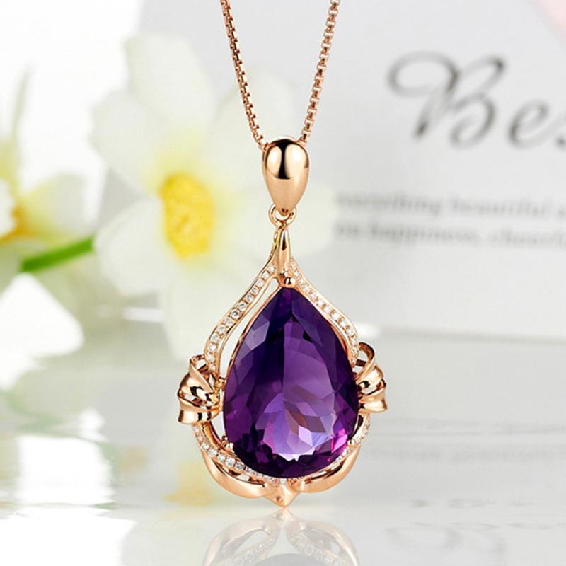 Amethyst Pendant Necklace: Rose Gold-Plated with Purple Gem and Elegant Micro-Paved Design.