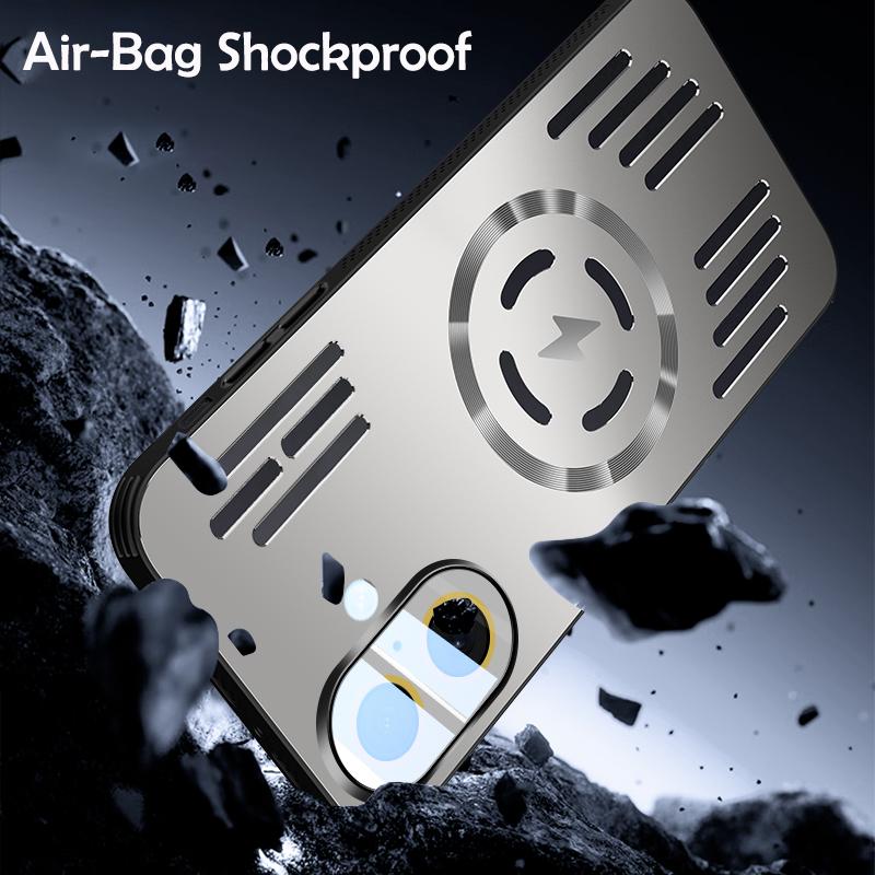 Hard Metal Heat Dissipation Magnetic Wireless Charging Cover For iPhone 16 15 Pro Max Plus 16E 16Pro Cool Protective Back Case