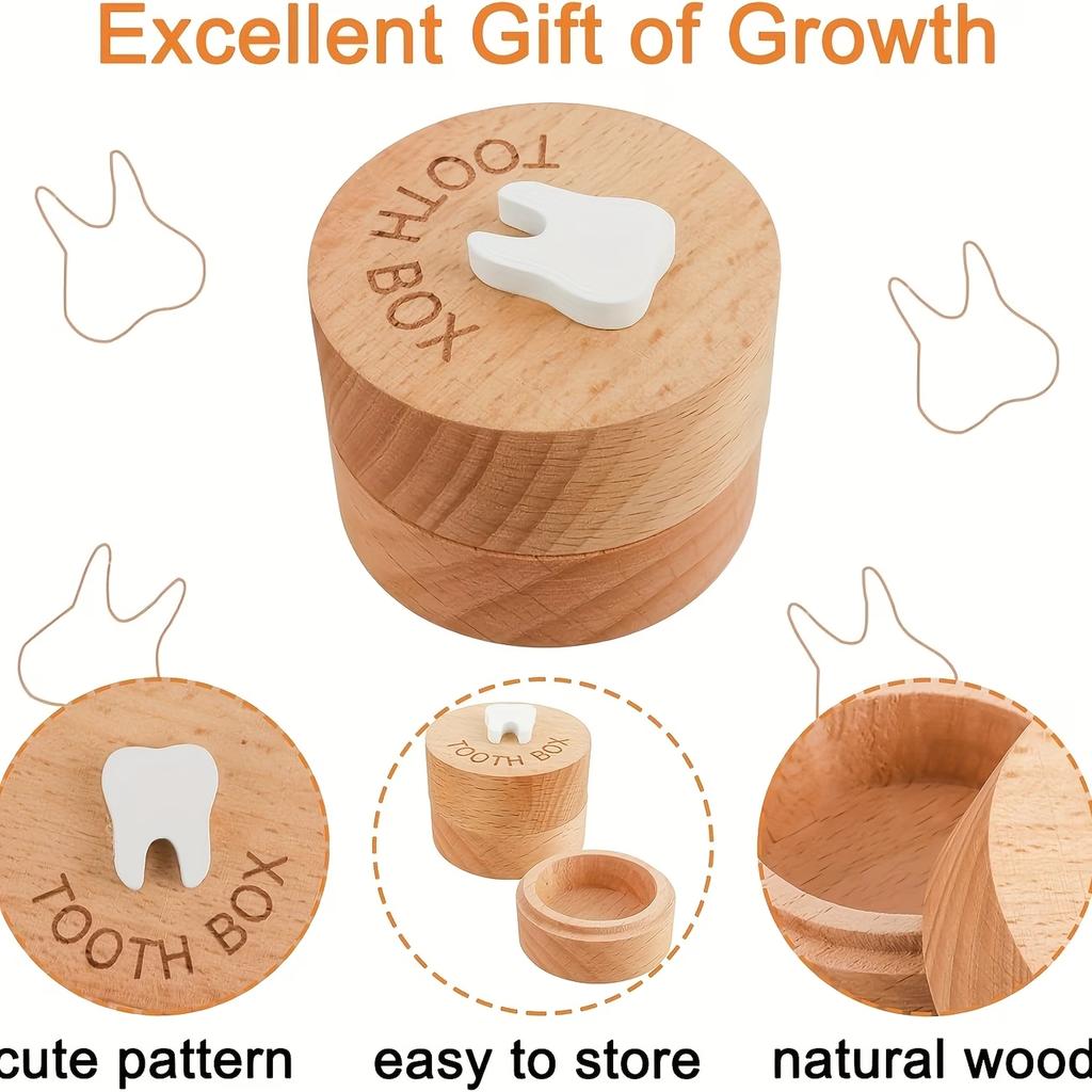 3D Original Wood Carved Tooth Keepsake Box | Cute Tooth Storage Box, Minimalist Design, Made of Natural Beech Material