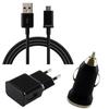 3-in-1 Charger Pack [Compatible Huawei HONOR 5C-5X-6A-6C-6X-7-7A-7C-7S-7X-8X-9LITE] Cable + Mains Charger + Car Charger Black