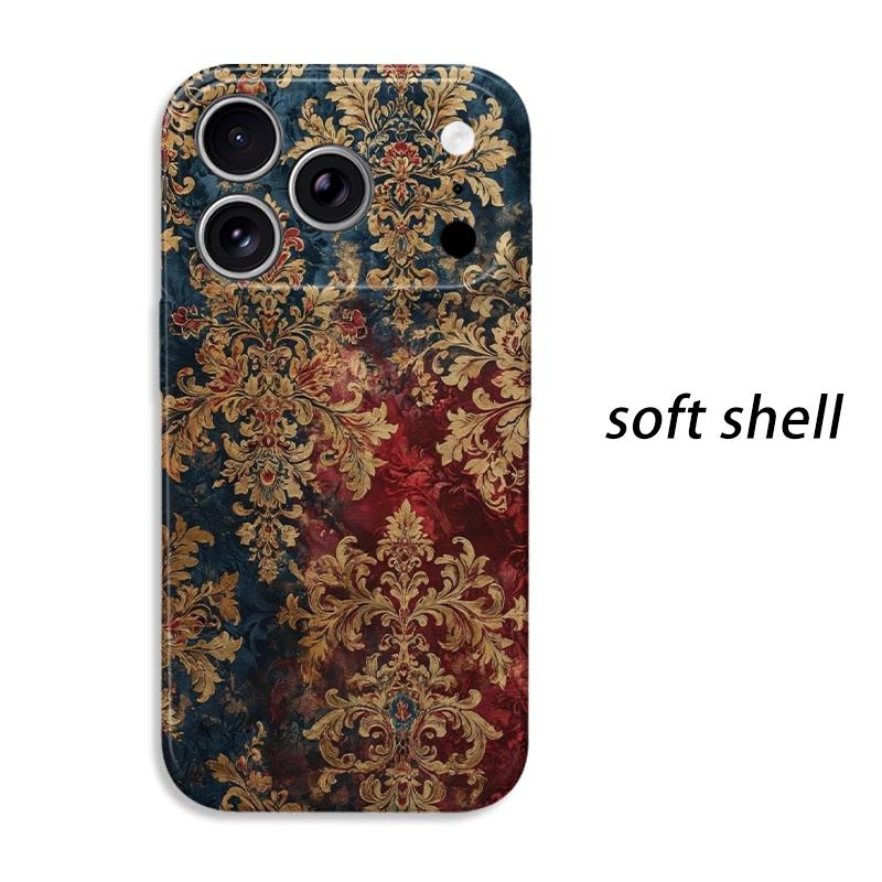 Heritage Rococo Damask Motif Art Graphic Film Aesthetic Protective Shockproof Bumper Case Cover For iPhone 14 15 16 Pro Max Plus