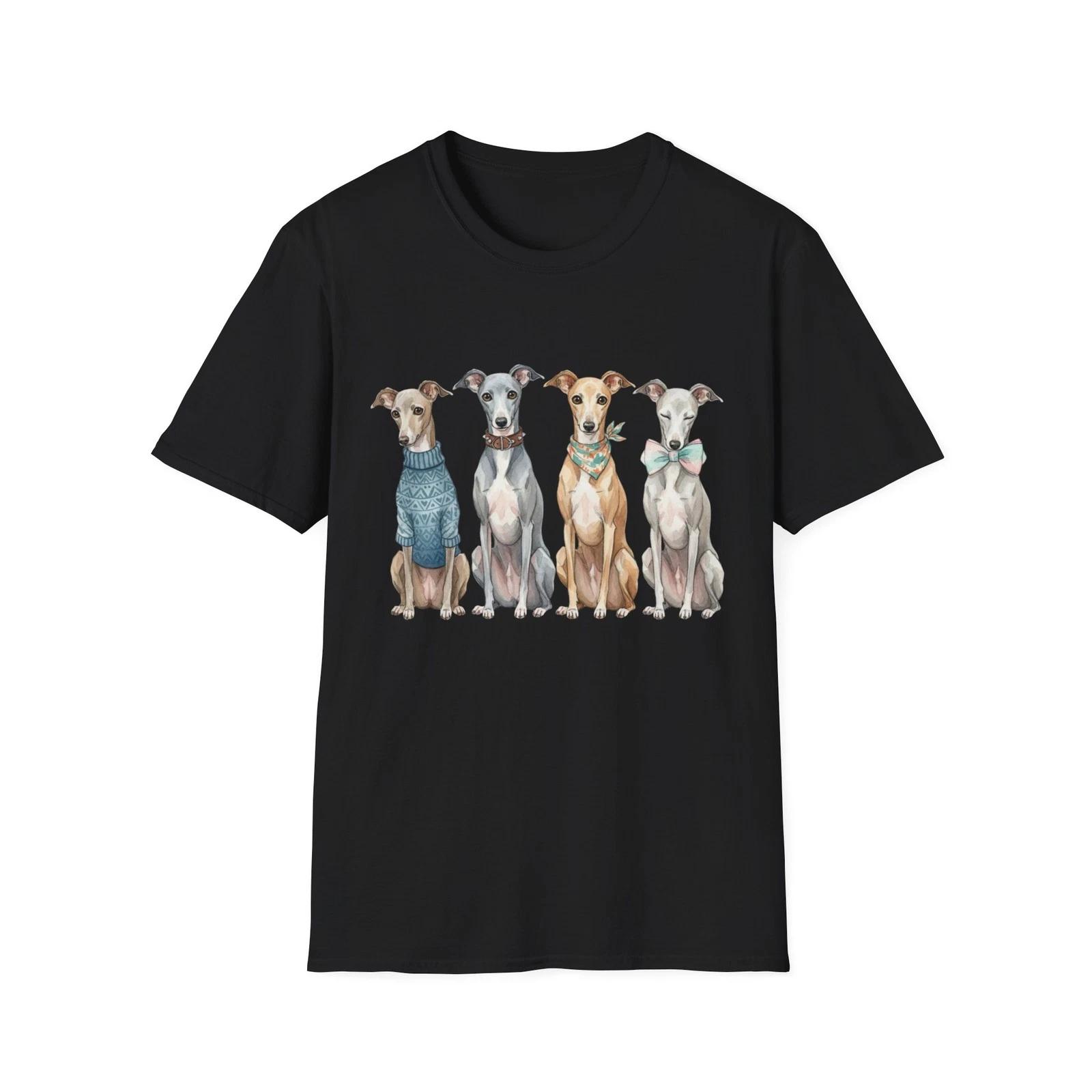 Italian Greyhounds Watercolor Cute Dog Fashion Black Tee Adorable T-Shirt 3XL