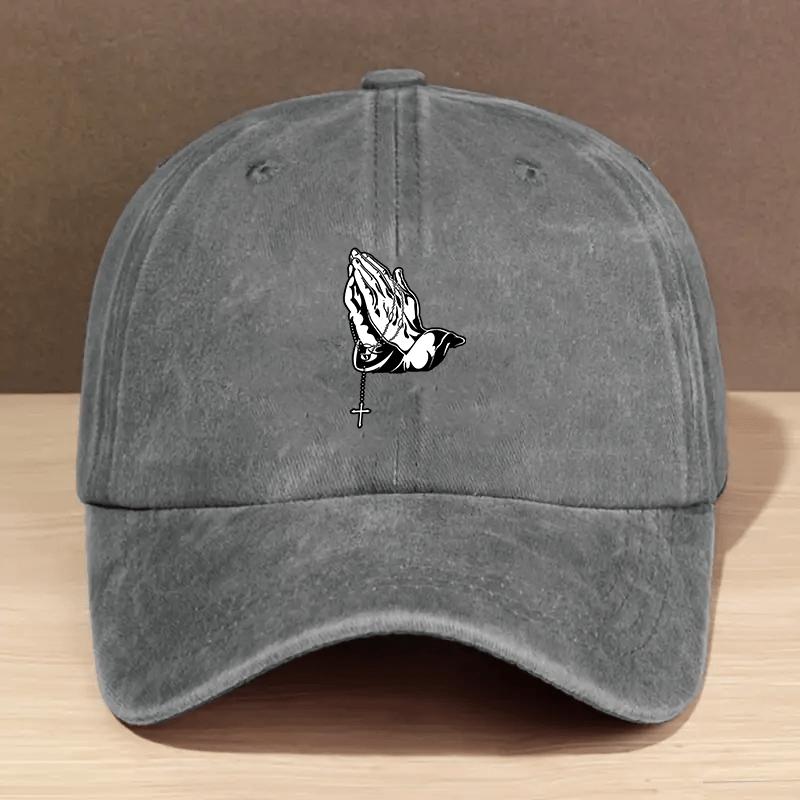 Prayer Hands Rosary Christian Baseball Cap Washed Cotton Adjustable Faith Cap for Men Women