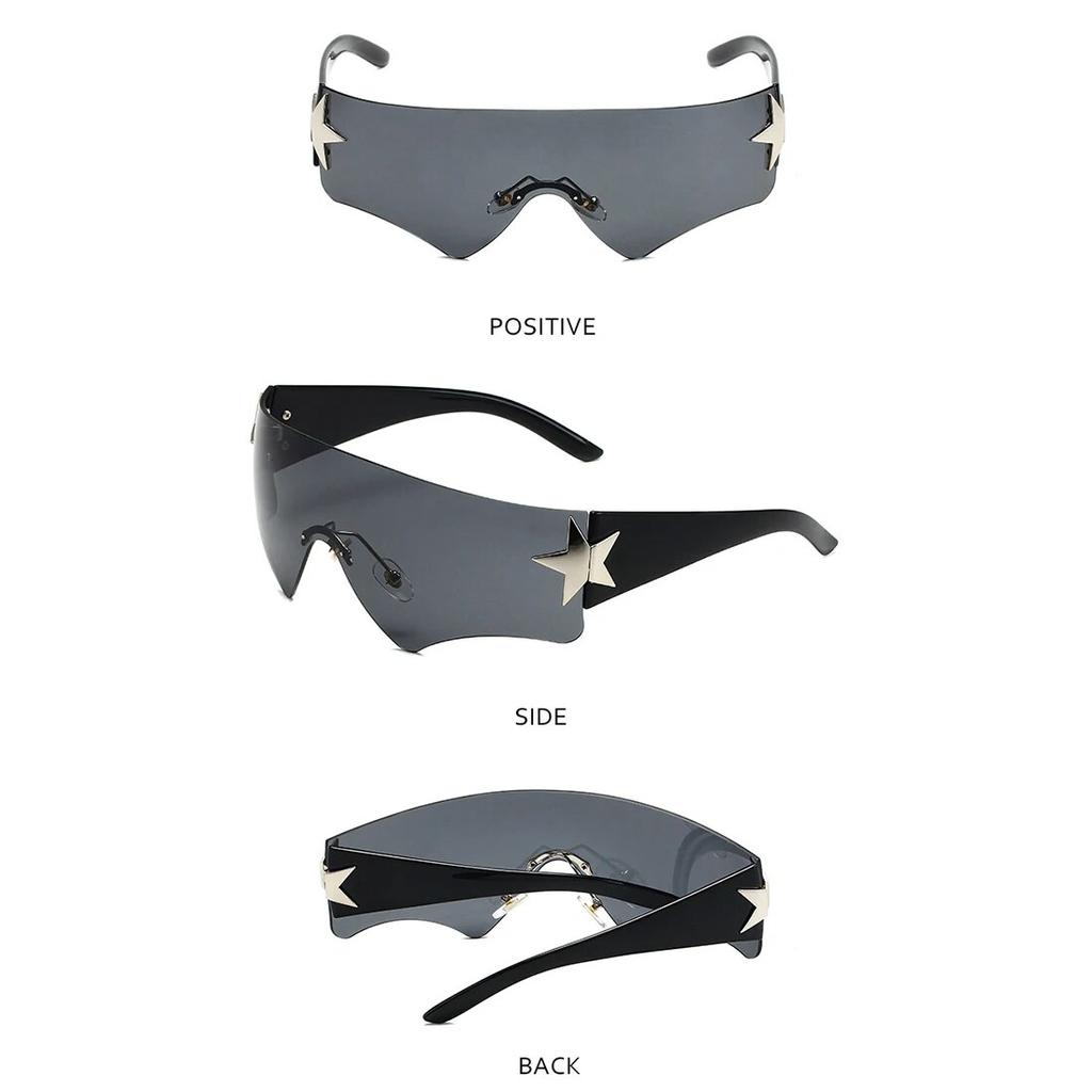 New Punk Rimless Five Star Sunglasses Y2k Luxury  Designer One Piece Goggles UV400 Women Driving Cycling Eyewear