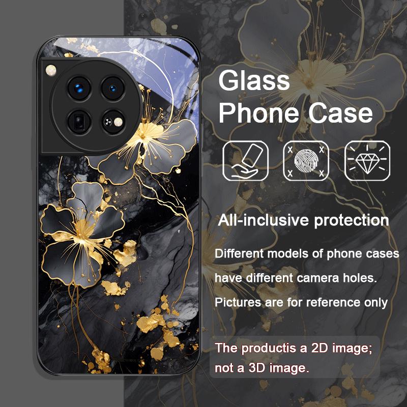 Ästhetische Blumenmarmor-Textur Kunst Gehärtetes Glas Handyhülle für OnePlus 13R 12 11 10 Pro ACE2 ACE3 Nord CE4 CE3 CE2 Lite Hülle