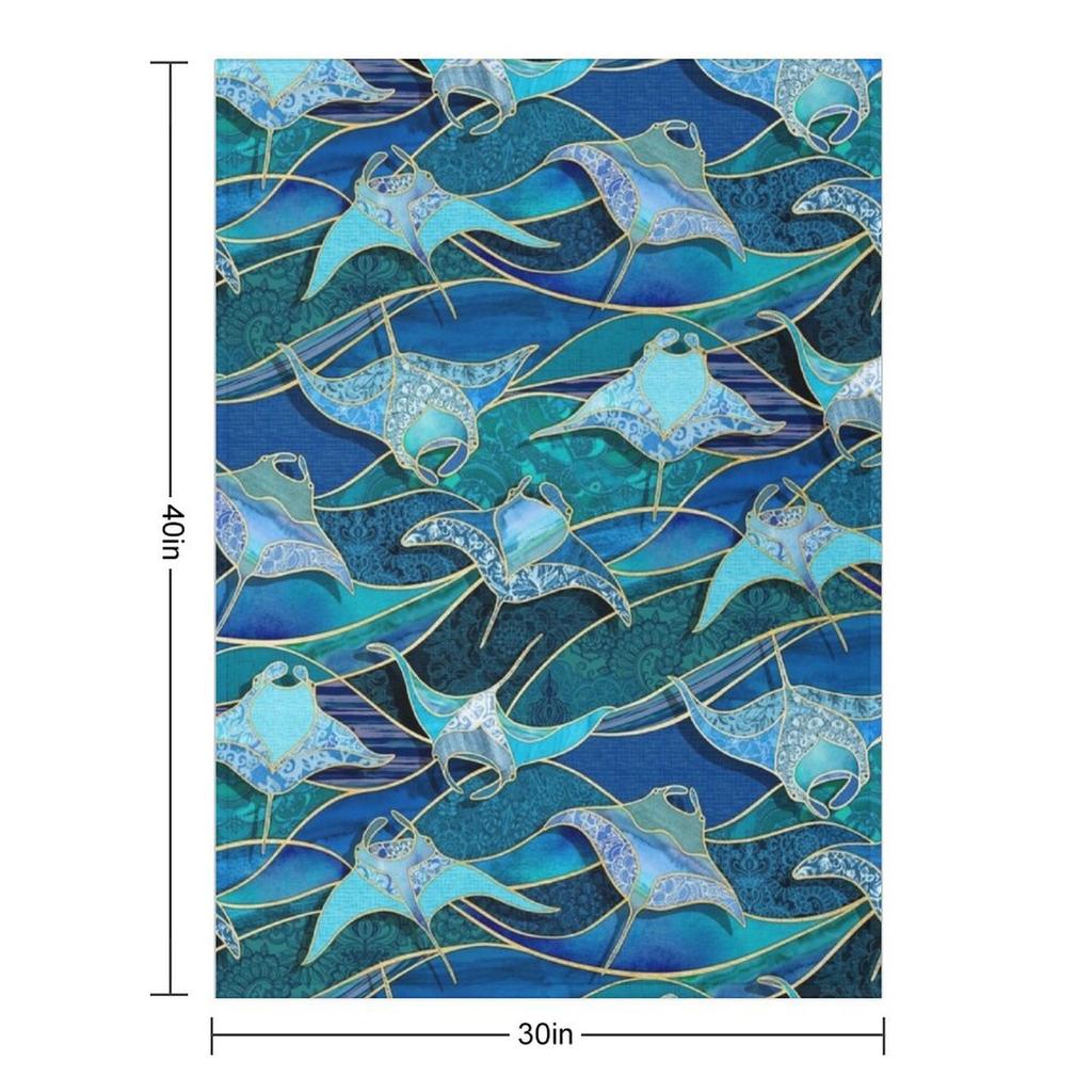 Patchwork Manta Rays In Sapphire and Turquoise Blue Throw Blanket for Winter Moving Single Extra Large Throw Blankets