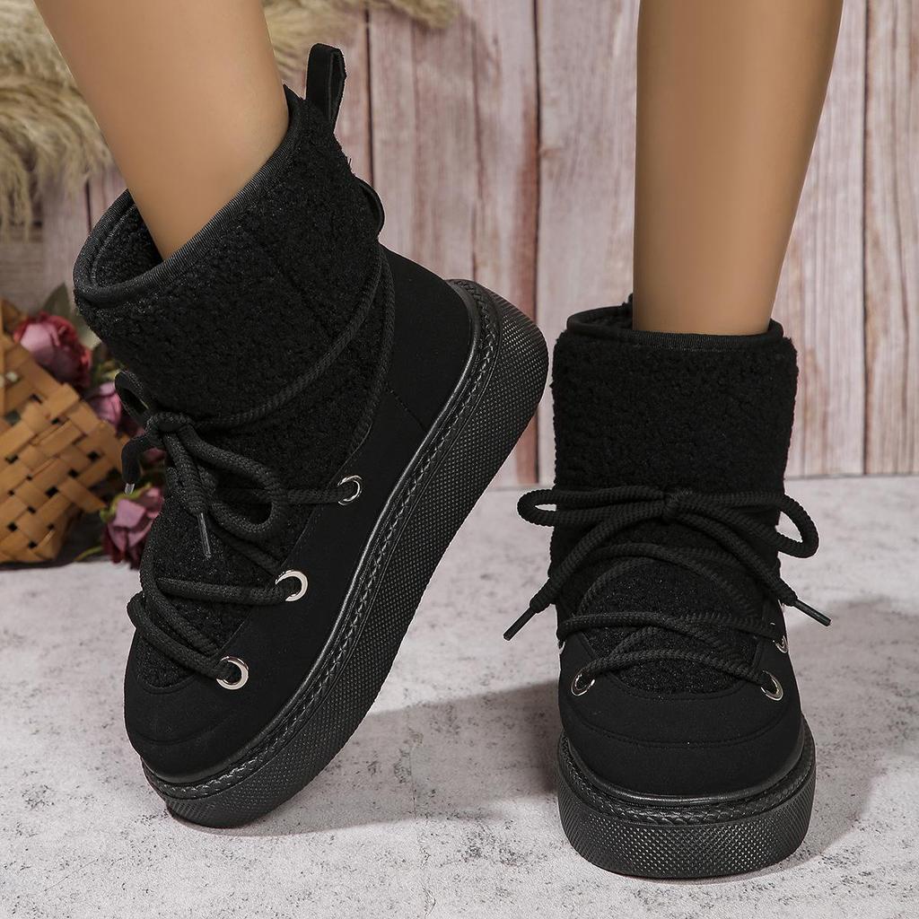 Winter Oversized Thick Soled Casual Snow Boots 2024 New Warm and Versatile Lamb Wool Ankle Strap Cotton Boots