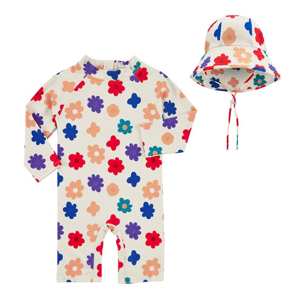 

Baby Swimsuit for Rash Long Floral Baby Swimwear [Yolrky] Girls, Guard, Children s Swimsuit, Sleeve, Print, Swimming, All-in-One (100) бежевый