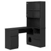 Corner desk with shelf and LED display cabinet 120×80×180 cm - desk with cable grommet, 3 drawers, 2 doors, open compartments