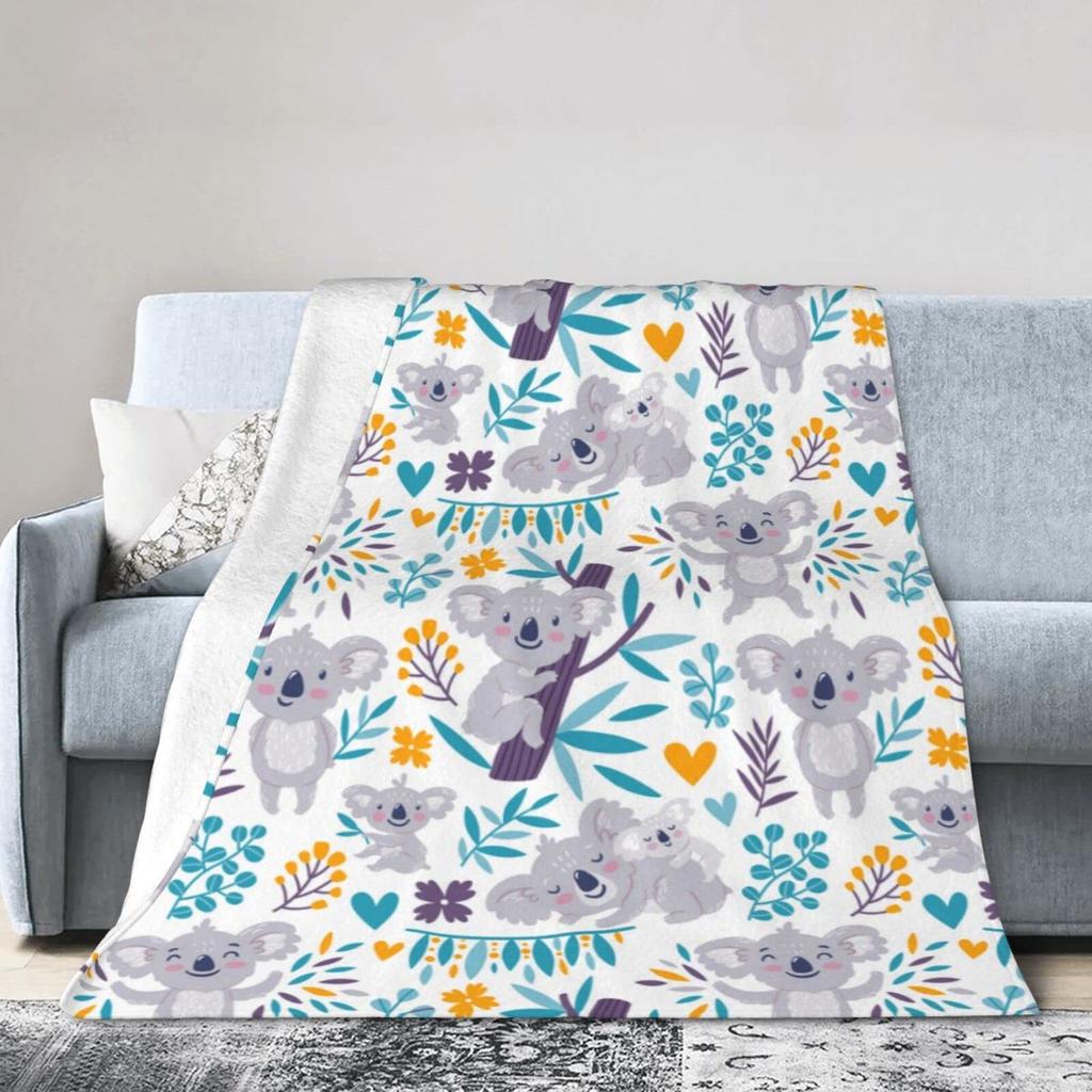 Cute Koala Animal Pattern Blanket Soft Flannel Comfortable Lightweight Suitable for Children Sofa Bedroom Living Room