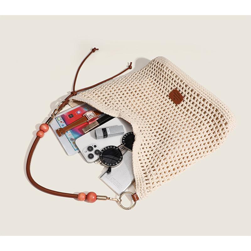 2025 New Woven Women Handbags Large Capacity Tote Bag Beach Knitting Shoulder Bags For Ladies Straw Weaving Shopping Bag With Ornament