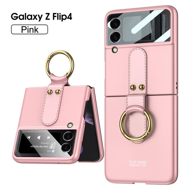 Pre Samsung Galaxy Z Flip 4 3 Puzdro Luxusné ultra-tenká pokožka-Pocitový krúžok Držiak šošovky Fólia odolná proti nárazom Pevný zadný kryt