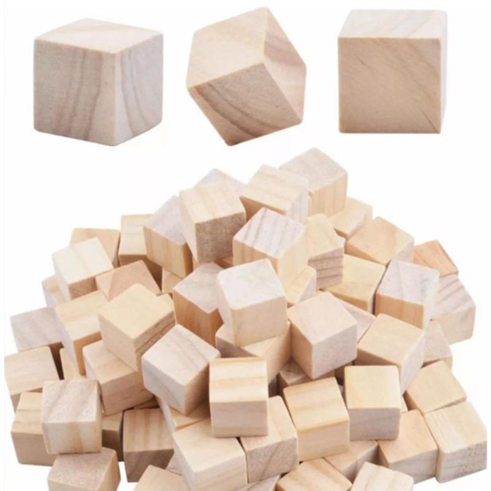 100pcs Unfinished Wood 2cm Wooden Cubes Wood Color Square Craft Cubes Smoothed Surfaces Unfinished DIY Wooden Cubes Decorating