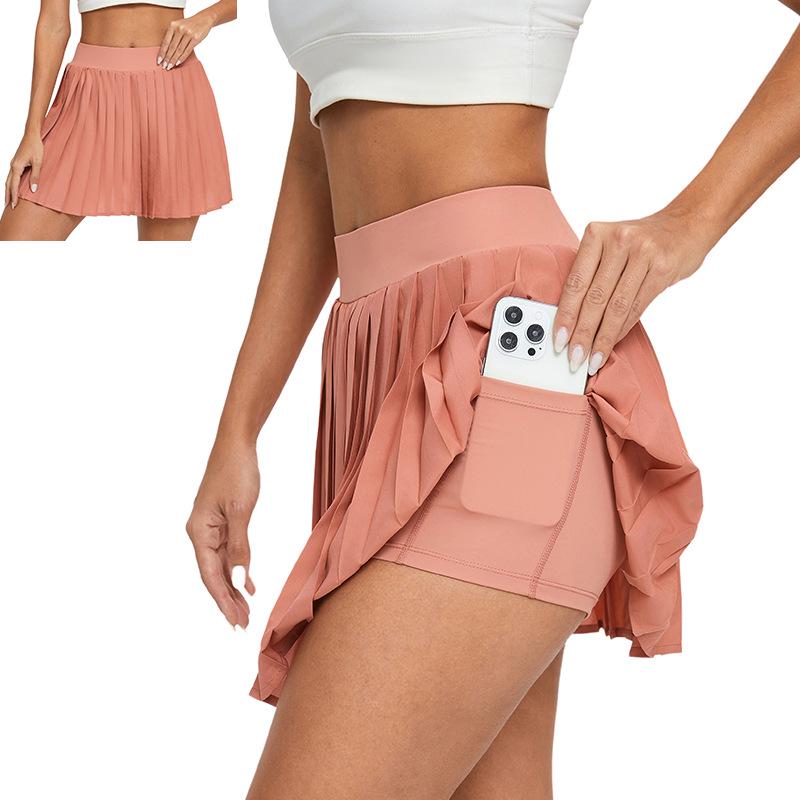 Pleated Low Waist Anti-Exposure Running & Fitness Tennis Skirt with Pockets
