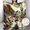 Mountain Lion Puma Desert Landscape Pattern Flannel Throw Blanket Soft Warm Blanket Suitable for Sofa Blanket, Home Leisure Blanket, Air Conditioning 