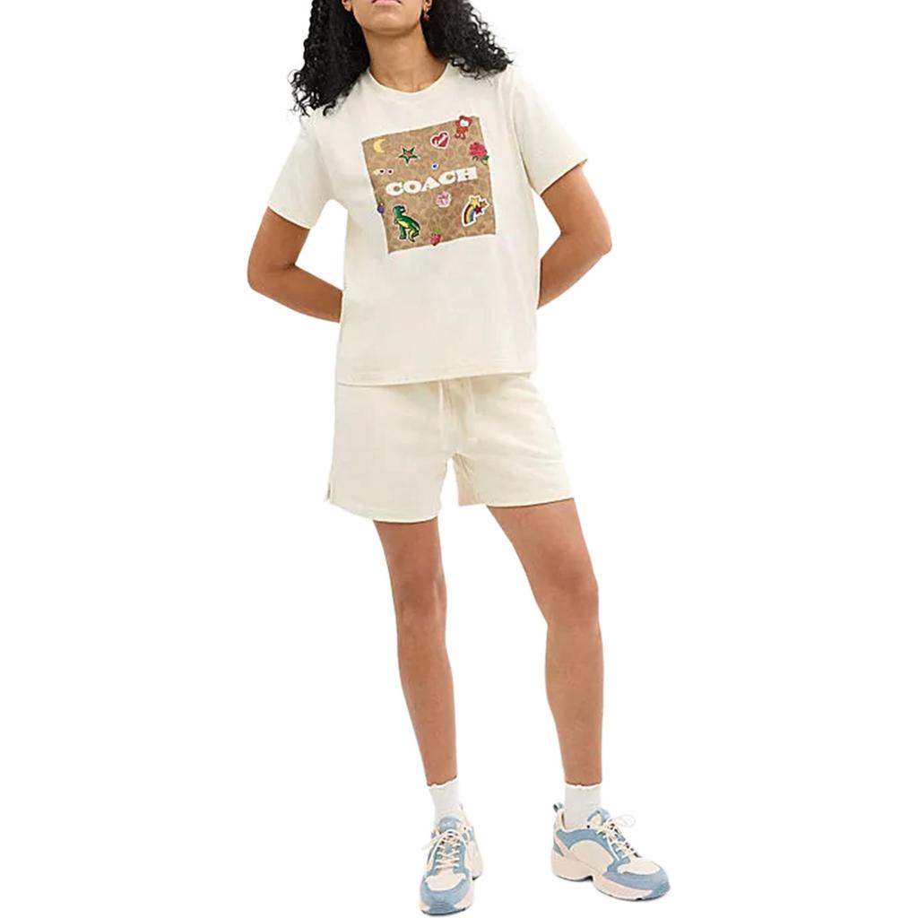 Coach Logo Letter Print Round Neck Short Sleeve T-Shirt Women Tops Cream CX172-CRM