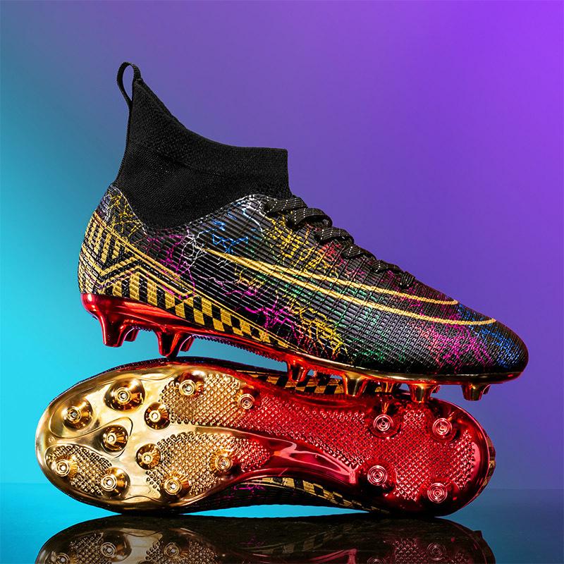 Neue High-Top-Fußballschuhe, galvanisierte Trainingsschuhe mit goldbesohlenen Sohlen, Sportschuhe für Mittelschüler auf Kunstrasen, lange Fingernägel, Herren