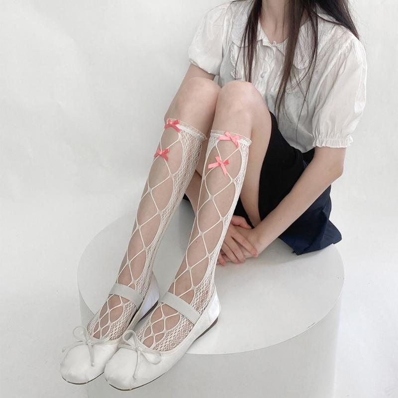 Womens Calf Socks, Sweet Girl Lace Ruffle Knee Socks Fashion Ladies Girl Princess Mesh Socks Japanese Stockings