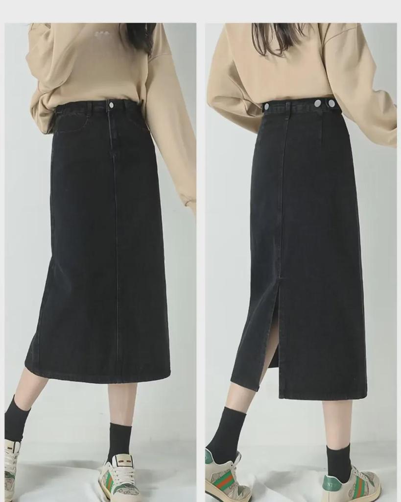 2023 New Women's High Waist A-Line Denim Skirt - Mid-Length, Retro Korean Winter Style