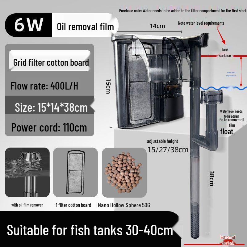 Wall-Mounted Fish Tank Filter: Silent 3-in-1 Circulation, Purification, Oil Film Removal, and Oxygenation Pump.
