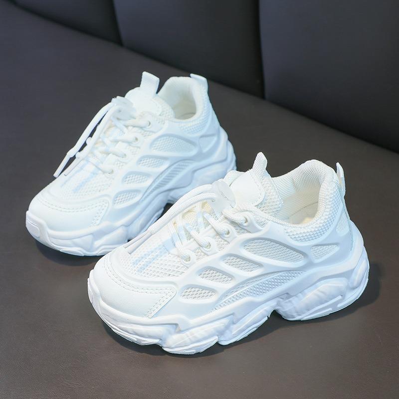 Children's Spring and Autumn Mesh Breathable Sports White Shoes