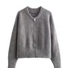 In-stock Gray Zip-up Sweater for Women, 2024 Autumn/winter Casual Elegant Commuter Long-sleeve Knit Cardigan
