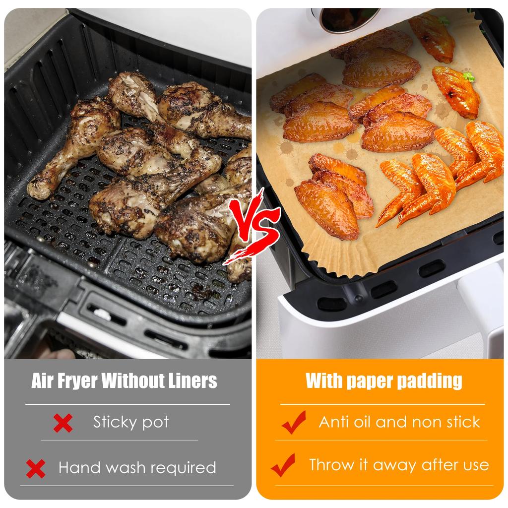 50/100 Stück-Heißluftfritteuse Papier Antihaft Küche Backen Heißluftfritteuse Matte Ölbeständig Mikrowelle Grillmatte Backpapier Einlage Zubehör