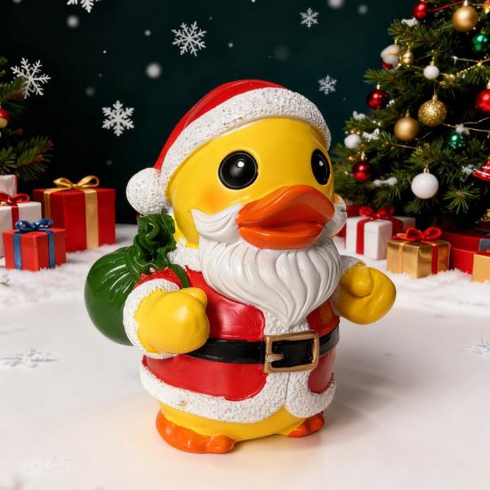 Christmas Santa Claus Duck Figurine Cartoon Santa Duck Resin Statue Sculpture Xmas Holiday Party Desktop Decoration