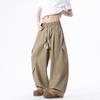 Spring and Summer New European, American and Japanese Khaki Scimitar Pleated Tooling Loose Straight Casual Pants Men's Pants
