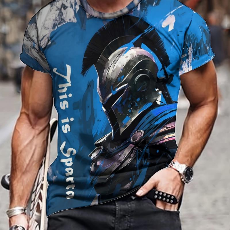 Camiseta masculina com estampa de dragão 3D e flores, top casual levemente elástico e respirável, adequada para o verão ao ar livre