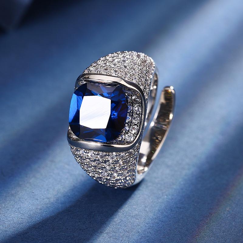 Jewelry Copper Bottom Gold-Plated Simulation Color Treasure Corundum Retro Temperament Ring Women 10 * 10