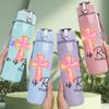1PC He Is Risen Cross Text Pattern 750ml Color Plastic Sports Water Bottle Leakproof Flip Straw Lid Suitable for Sports Office Home Use