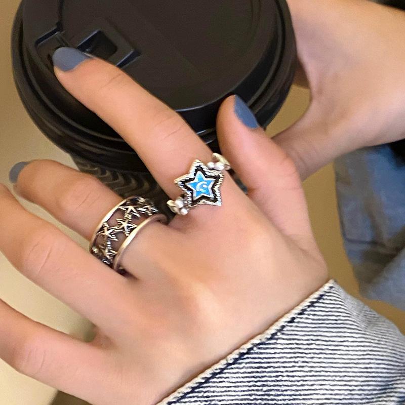 2024 Gothic Unisex Star Ring Set Punk Grunge Cross Star Woman Man Jewelry Hip Hop Party Street Ring Accessories New Gift