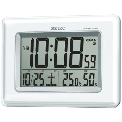 Clock Wall Clock Table Clock Radio Digital Calendar Temperature Humidity Display White Pearl SQ424W SEIKO