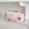 Blue Striped Bear Cosmetic Bag With Quilted Storage For Daily Use And Travel