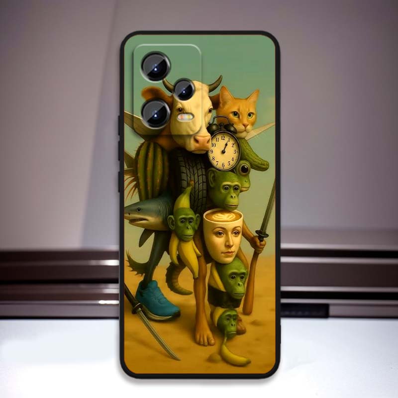 AI Shanhaijing Illustration Phone Case For Xiaomi Redmi Note 15 14 13 12 12S 11E 11 11S Pro Plus 4G 5G Black Soft TPU