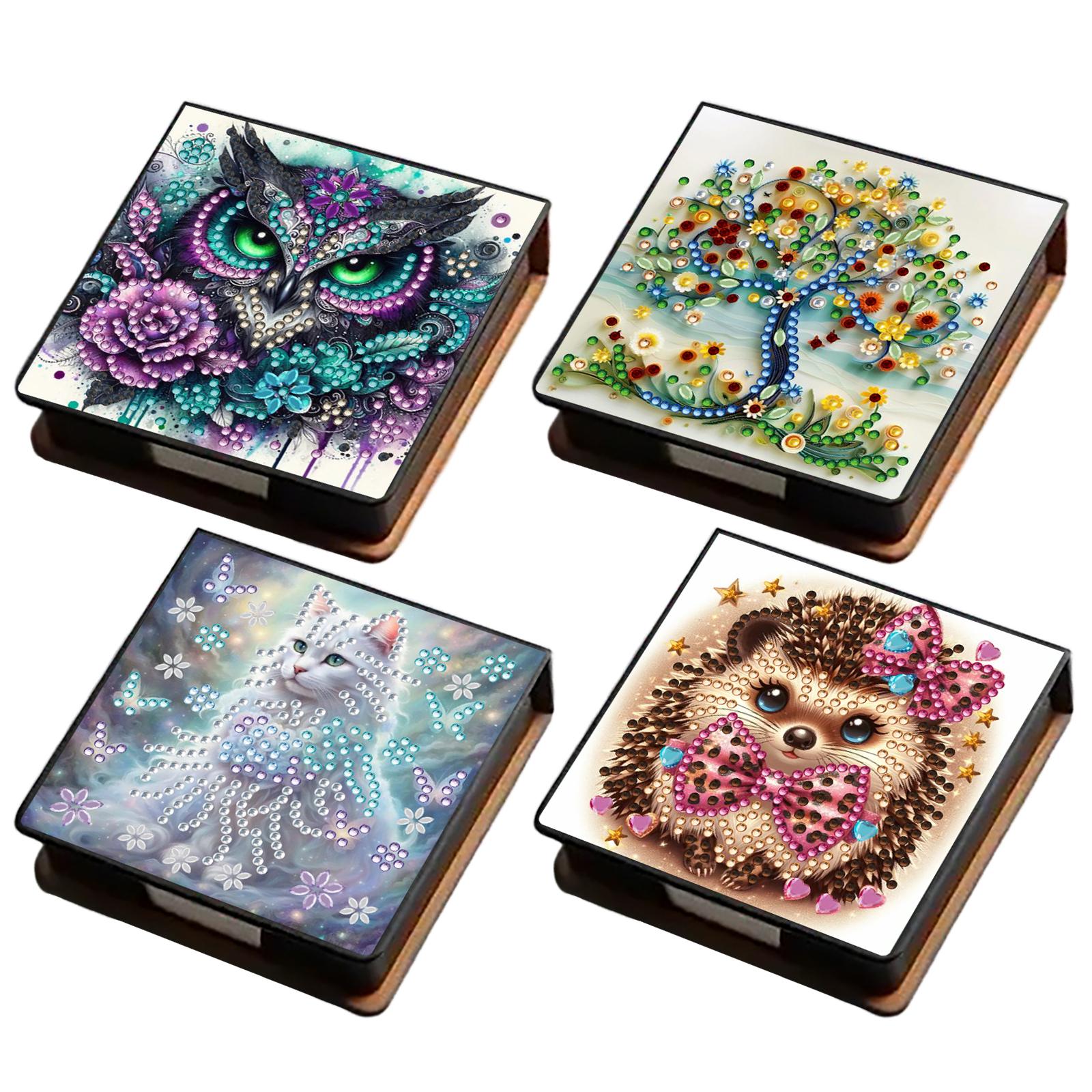 

4pcs PU DIY 5D Diamond Painting Note Box (640 Blank Notepads) Cube Note Box Mosaic Craft Set for Office Workplace Home Gifts