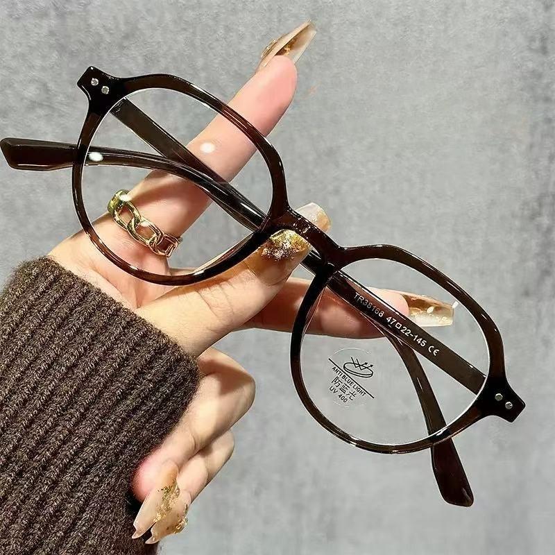 

Women s INS Style Blue Light Blocking Plain Glasses High-Quality Polygonal Frame Non-Prescription Eyewear Classic Men Goggles