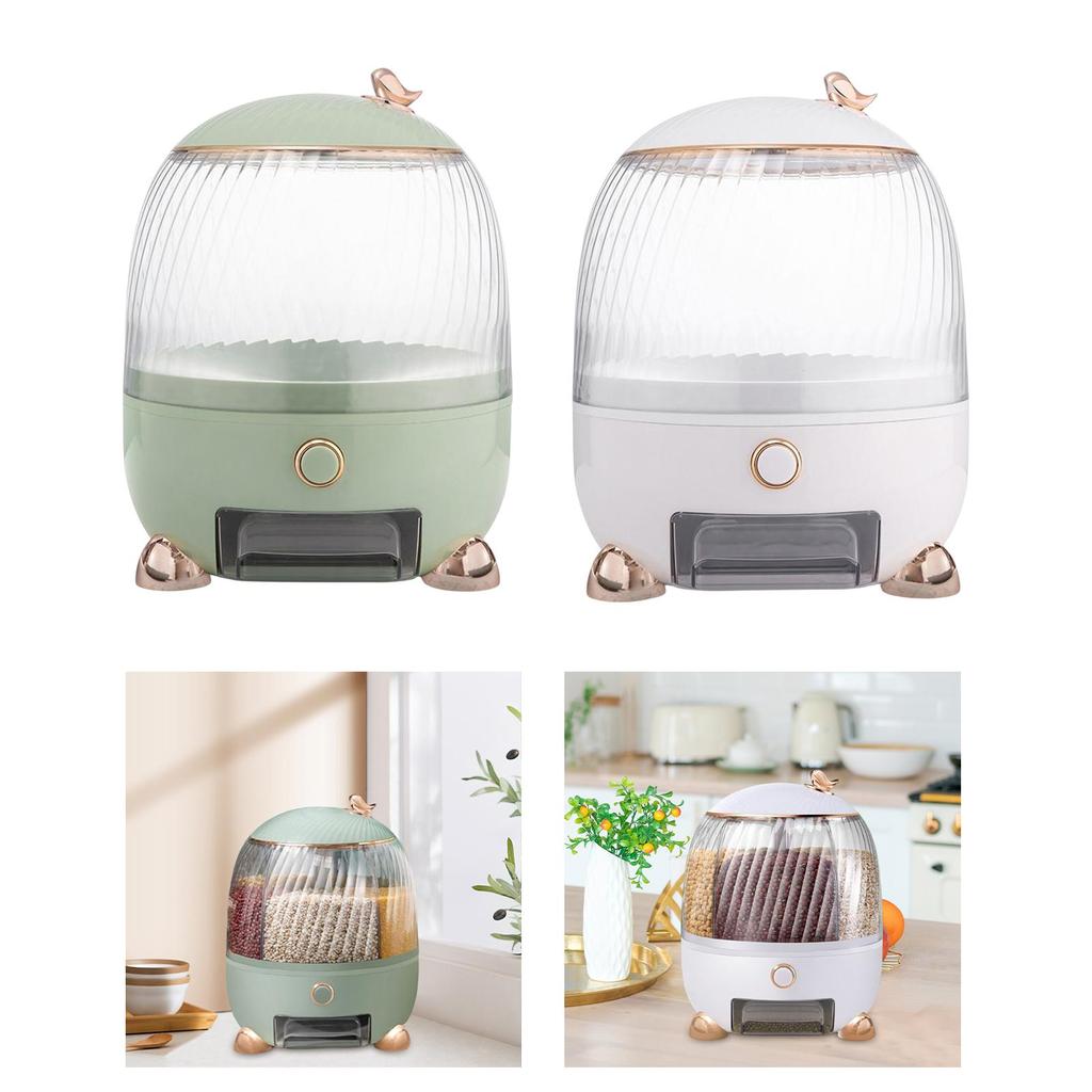 Rotating Rice Storage Container Cereal Dispenser Storage, Green