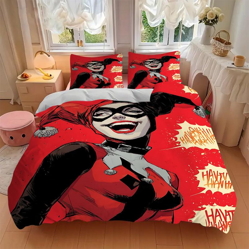 3pz Harley Quinn, Set Biancheria da Letto Clown, Copripiumino e Federe in Morbido Poliestere Lavabile in Lavatrice Stagioni tutte adatte & Arredamento Camera degli Ospiti255