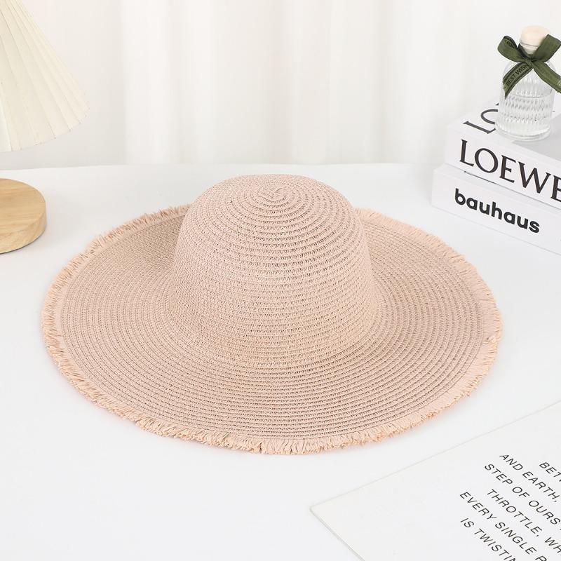 New burr straw hat summer flat top travel vacation travel sun protection hat bow shade beach straw hat