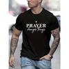 European Sizes Prayer Print Men's Creative Top, Casual Short Sleeve Crew Neck T-shirt, Men's Clothing For Summer Outdoor
