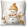 Home Decor Christmas Deer & Snowman Pattern Cushion Covers Pattern Cushion Cover Suitable For Sofa Bedroom Car Pillow Cover
