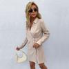 Women's Solid Color Lapel Long Sleeve Shirt Design Dress