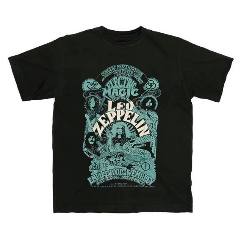 Band Photo Led Zeppelin Band TShirt Cotton Graphic Tee Men Women Summer Streetwear