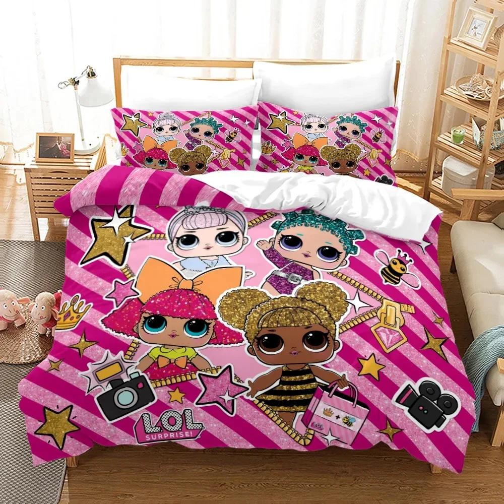 Anime Pink Doll 3PCS Single-sided Printed Series BeddingSet Duvet Set Comfortable Breathable Cover Sets Sheet Bedspreads