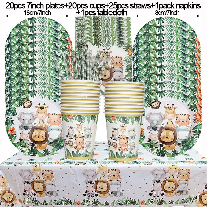 Jungle Birthday Party Decorations Animal Disposable Tableware Set Forest Woodland Safari Birthday Animals Theme Party Supplies