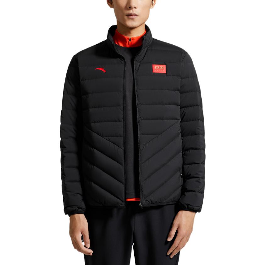 Anta Solid Color Logo Print Stand Collar Zip Down Jacket Men Outerwear Black 152247966-2